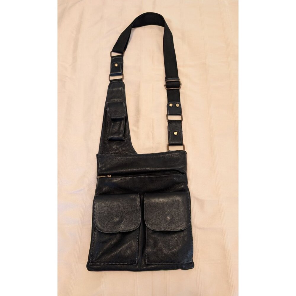 Moreno Lopez Barcelona Black Leather Crossbody Bag Organizer Travel Unisex Purse